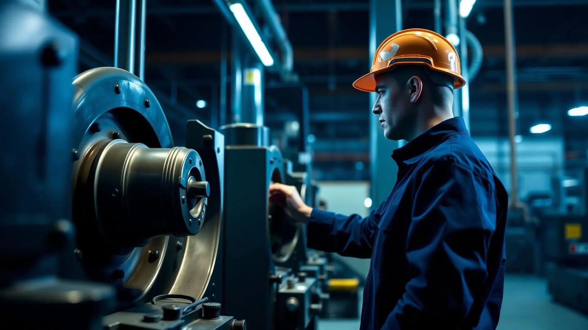 Technicien industriel inspectant une machine en usine