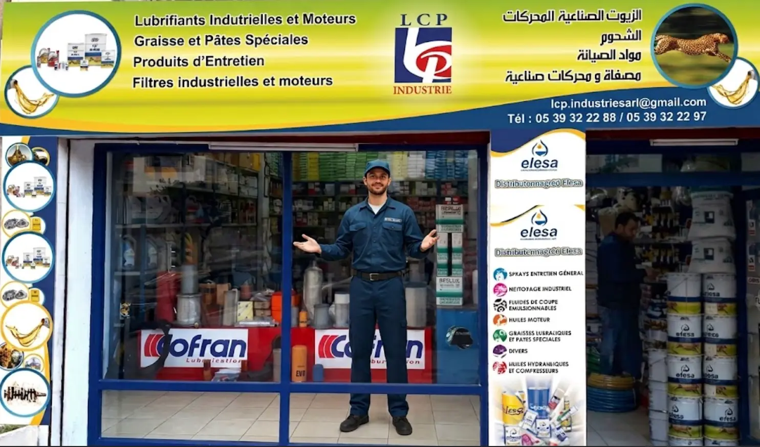 Entrepôt LCP Industrie avec produits et équipe logistique